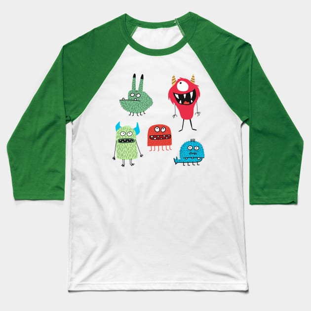 Cute Monsters Baseball T-Shirt by Elegantra